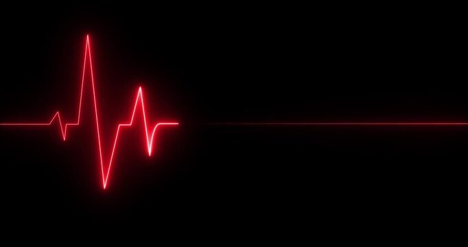 Medical concept of a heartbeat waveform fading to a flatline on a dark background representing.neon heart cardiogram on alpha transparent background