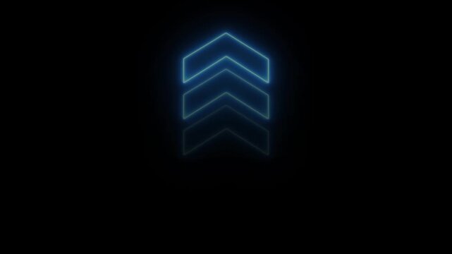 Glowing neon light animated traffic directional arrows sign. up arrow for road direction, on alpha transparent background