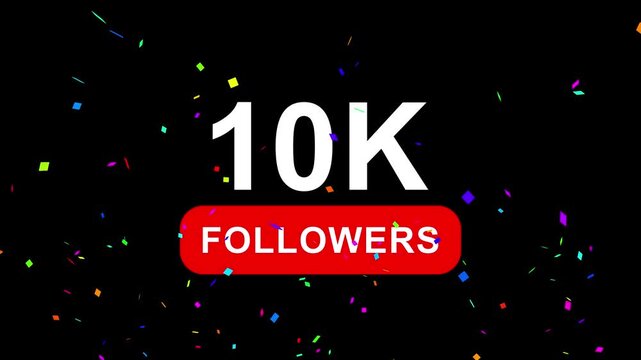Congratulations Social media 10k followers counting notification icon animation on alpha channel, 4k quality animation video