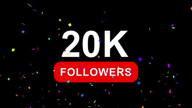 Congratulations Social media 20k followers counting notification icon animation on alpha channel, 4k quality animation video