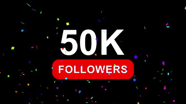 Congratulations Social media 50k followers counting notification icon animation on alpha channel, 4k quality animation video