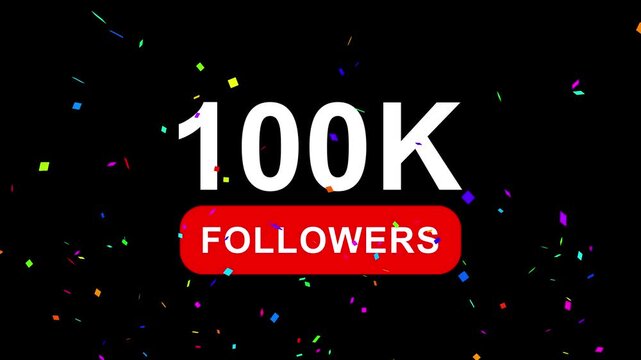 Congratulations Social media 100k followers counting notification icon animation on alpha channel, 4k quality animation video