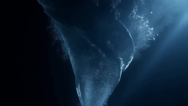 Dramatic water vortex swirling in deep blue ocean dark background with light rays