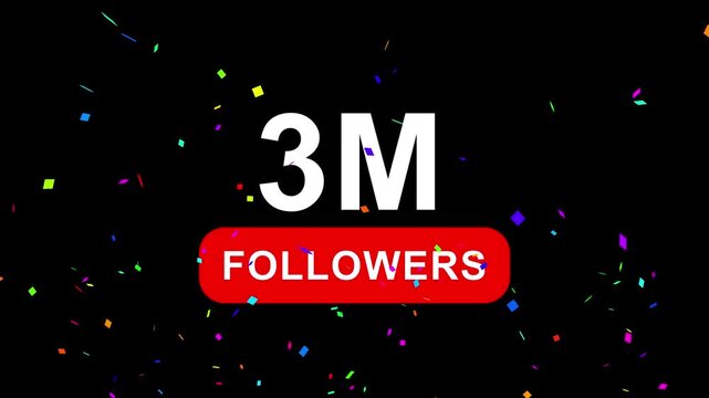 Congratulations Social media 3M followers counting notification icon animation on alpha channel, 4k quality animation video.