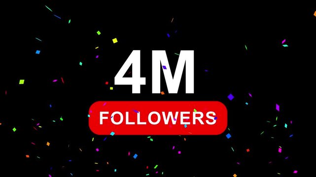 Congratulations Social media 4M followers counting notification icon animation on alpha channel, 4k quality animation video.