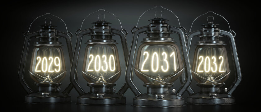 2029, 2030, 2031, 2032 - Vintage Kerosene Lanterns - 3d illustration