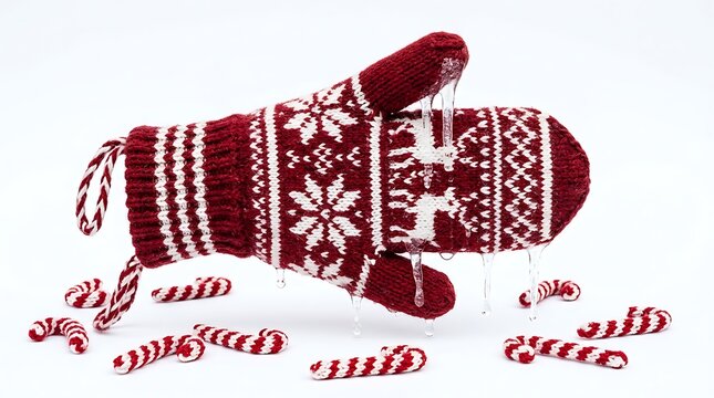 Festive Red Knitted Mittens Winter Clipart