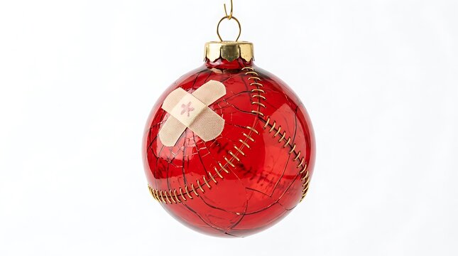 Title: Mended Red Christmas Ornament