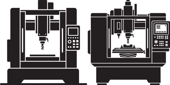 Industrial cnc milling machine silhouette set with industrial manufacturing equipment silhouette technology metalworking industry