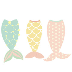 Cute pastel mermaid tails set fish scales nursery clipart vector illustration © Lily Angel Studio