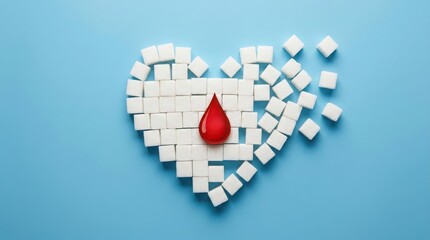 Fototapeta premium Heart shape made of sugar cubes with a red blood drop