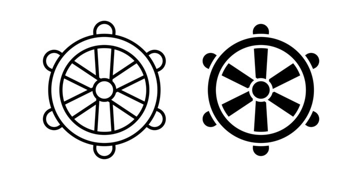 Ship Wheel Icon represents marine navigation, sailing, and maritime control with an editable outline vector illustration.