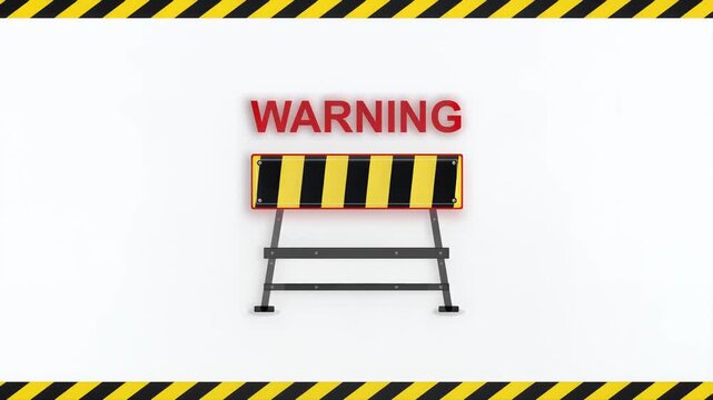 Warning barrier with black and yellow stripes, red border, and bold red letters, symbolizing caution, safety, and restricted access