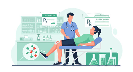 Naklejka premium Doctor examining patient in a medical clinic examination room.