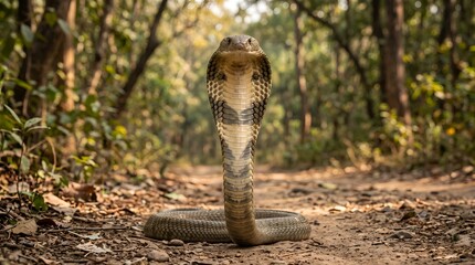 Fototapeta premium Majestic cobra snake portrait dangerous reptile wildlife nature animal king cobra venomous serpent hooded cobra
