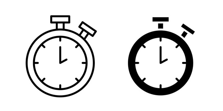 Stopwatch Icon represents time tracking, sports timing, and productivity with an editable outline vector illustration.