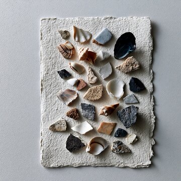Natural Collection of Coastal Fragments on Textured Paper Backdrop