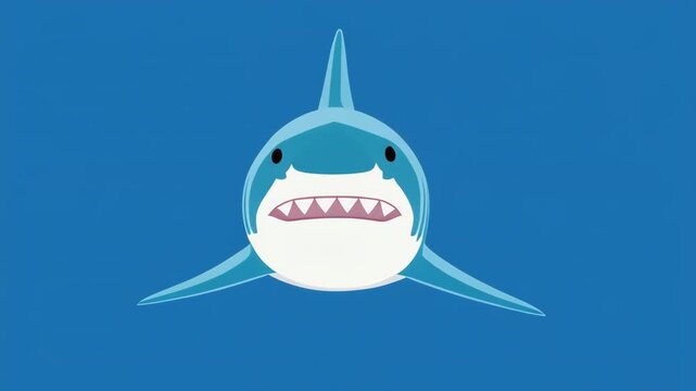 Several cartoon sharks swimming in blue water with cinematic motion and subtle camera zoom