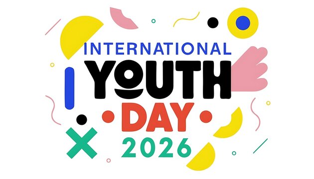 International youth day 2026 typographic design with abstract geometric shapes on white background typography celebration abstract geometric colorful international greeting graphics