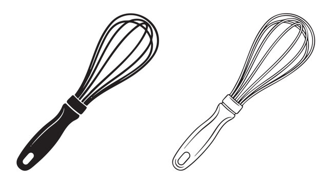 silhouette with line art vector icon whisk in clean outline design