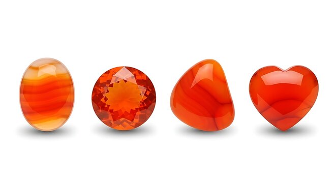 Polished Orange Gemstones Arranged in Row on White Background