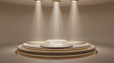 Obraz premium Illuminated Stage Podium with Spotlight Beams in a Dim Room.