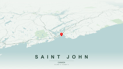 Modern minimalist vector map of Saint John, New Brunswick. High-quality scalable illustration of Saint John geographic boundaries, Saint John River and Kennebecasis River for posters design. © AliRza