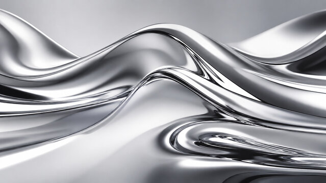 Abstract liquid chrome wave background with smooth flowing metallic silver surface