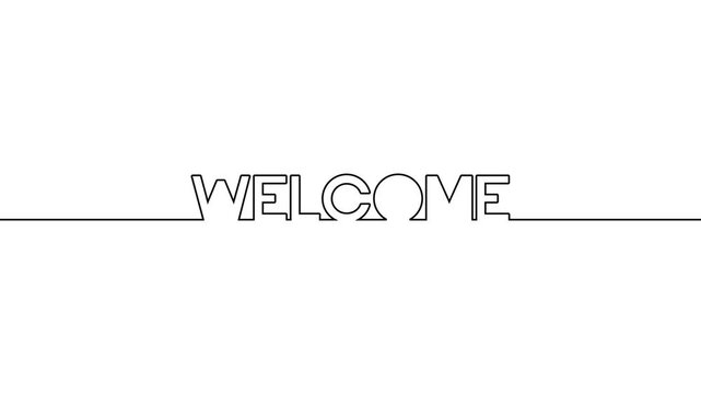 welcome one line art text animation continuous single drawn on black green white background. animated continuous single line art welcome text hand drawing