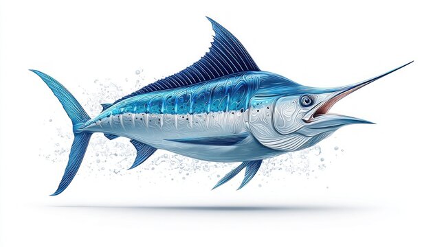 Elegant marlin illustration in blue tones