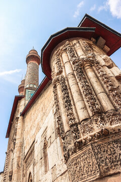 Sivas, Turkiye (Turkey) - Twin minarets madrasah in Sivas city - Sivas is a tourist magnet city of modern Turkey with many historical monumental remains.