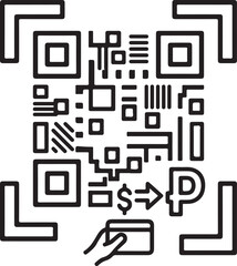 Fototapeta premium Abstract QR code design with dollar sign and package symbol representing digital payments or e-commerce transactions.