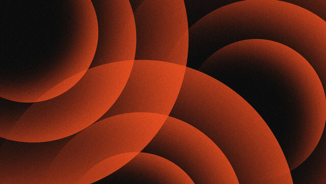 Abstract grainy dark background with overlapping orange and red geometric semi circles for modern banner wallpaper and presentation design