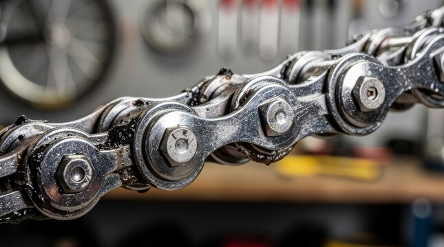 Detailed Close-Up of a Dirty Bicycle Drive Chain