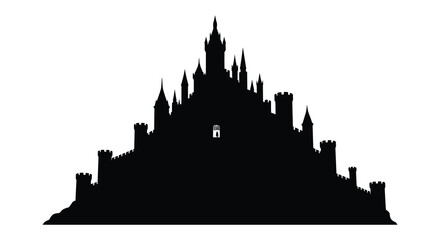Medieval castle on rocky hill black and white silhouette fortress © juniper Lio
