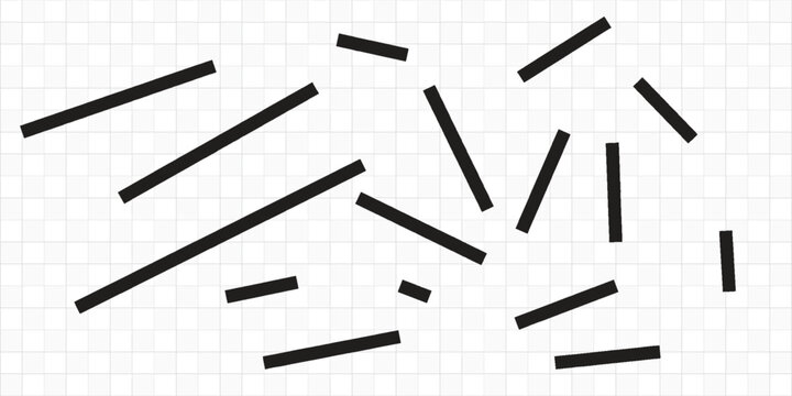 Black abstract geometric scattered line pattern vector isolated on transparent background. Minimalist confetti dashed stick background texture for modern graphic design, creative UI UX