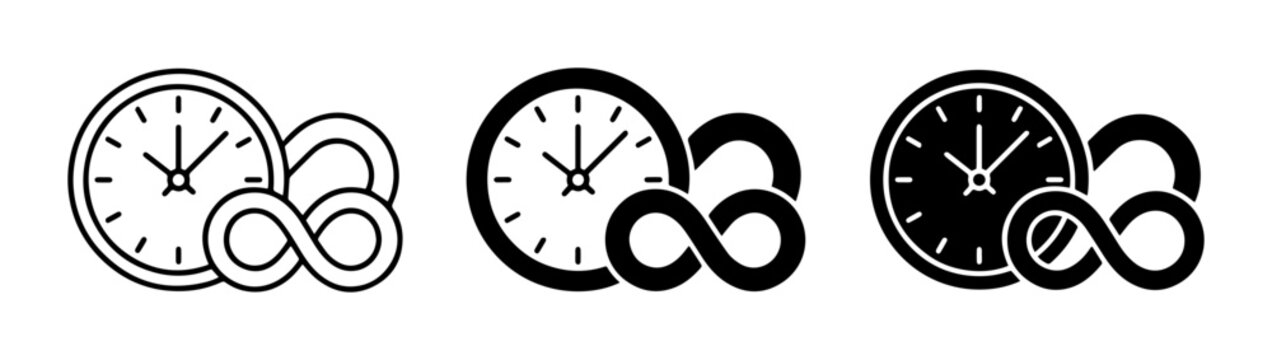 Clock and Infinity Symbol Icons, Time Management, Eternity, Endless Loop Concepts