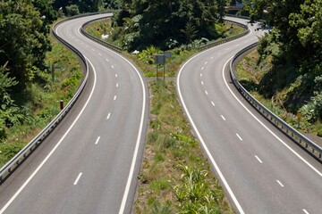 Fototapeta premium Scenic Highway Curves, Road Divergence, Travel Route