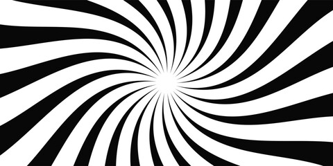 Abstract black and white hypnotic spiral background with radial wavy lines. Dynamic optical illusion vector illustration for psychedelic themes, creative posters, and modern graphic design layouts. © Syakira