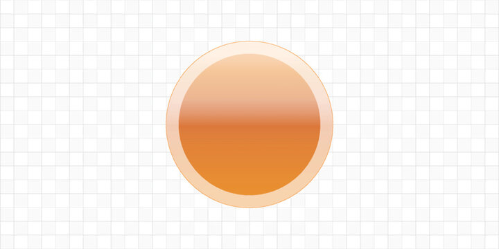 Glossy orange circle button vector isolated on transparent background. Shiny metallic gold round badge sticker icon, blank metallic shield frame for game UI UX or modern web banner template design
