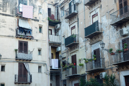 Palermo, Italy; January 1st: Streets in the old part of the city and traditional Sicilian shops.
