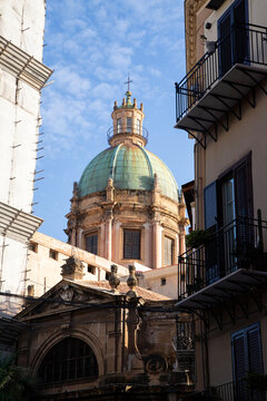 Palermo, Italy; January 1st: Streets in the old part of the city and traditional Sicilian shops.