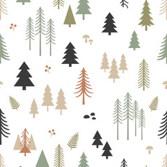 Obraz premium Minimal Woodland Forest Seamless Pattern Background Design Collection
