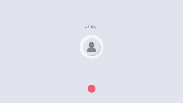 Minimalist interface for mobile app voice call screen animation with calling text and red end button on grey background.