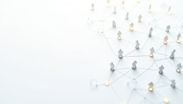 Iconos de personas conectados que forman una cuadr&iacute;cula compleja con espacio para texto
