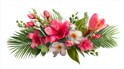 Obraz premium Elegant Bouquet of Pink Roses with Fresh Blooming Flowers and Green Leaves Isolated on White Background for Spring Floral Celebration