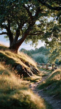 A path in a summer forest among trees