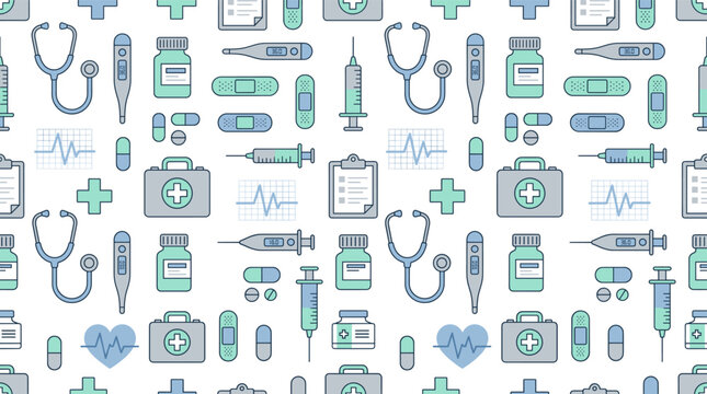Medical equipment and healthcare tools seamless pattern
