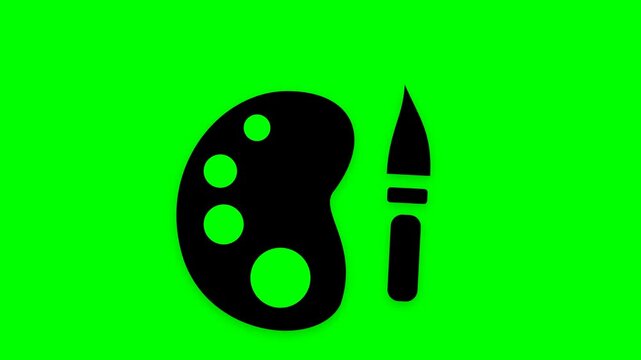 Black silhouette of a paint palette and brush on a vibrant green background.
