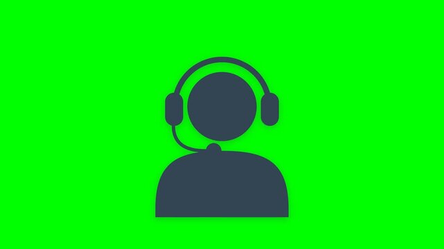 Customer service representative icon with headset on green screen background.